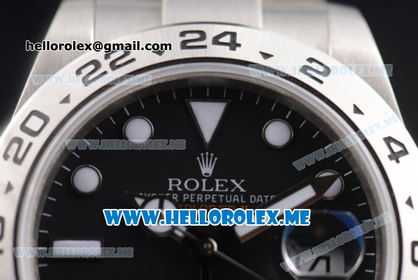 Rolex Explorer II Clone Rolex 3187 Automatic Stainless Steel Case/Bracelet with Black Dial and Dot Markers Steel Bezel (BP) - Click Image to Close